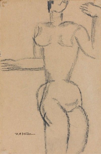 Ossip ZADKINE (1890-1967) Étude de femme Crayon noir, signé en bas à gauche. 25,5...
