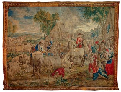 BRUXELLES Incendie du Palatinat Tapisserie en laine et soie. XVIIIe siècle. (Rentraitures)....