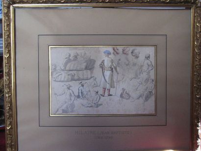 Jean-Baptiste HILAIRE Feuille d'études de personnages orientaux Aquarelle, plume...