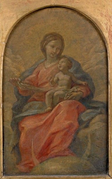 Ecole Italienne du XVIIIe siècle 
Vierge de l'Immaculée et l'Enfant
Pierre cintrée...