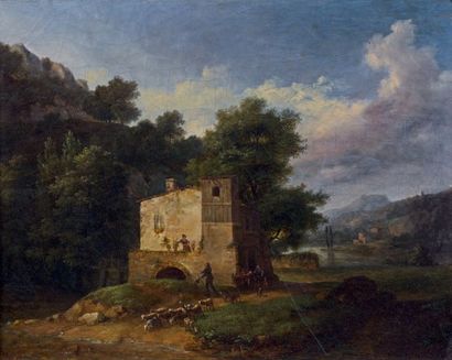 Suiveur de Jean Victor BERTIN (1767-1842) 
Berger demandant l'aumône
Huile sur toile,...
