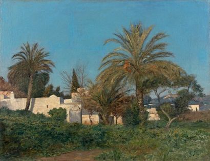 Edouard BOUDIER (1845-1903) 
Paysage du sud algérien
Huile sur toile, signée et datée...