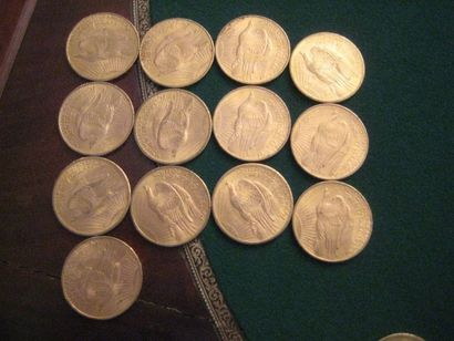 null USA 20 Dollars or, eagle, 1908 (13) LOT DE 13 MONNAIES OR