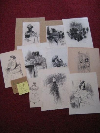 Lubin de Beauvais (XIX - XXe siècle) Lot de 10 dessins sur le thème: "Portraits de...
