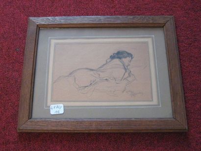 Lubin de Beauvais (XIX - XXe siècle) Pièce encadrée sur le thème: "Femme endormie"...