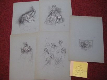 Lubin de Beauvais (XIX - XXe siècle) Lot de 5 dessins sur le thème: "Les liaisons...