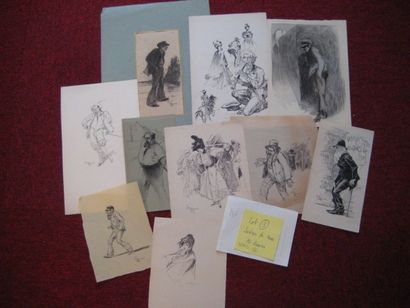 Lubin de Beauvais (XIX - XXe siècle) Lot de 10 dessins sur le thème: "Scènes de rue"...