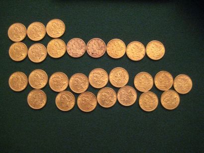 null USA 5 Dollars or, 1904 (19), 1905 (8) LOT DE 27 MONNAIES OR