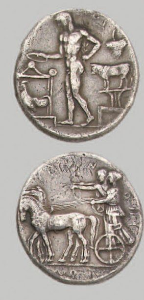 null Sélinonte (460-440 av. J.-C.) Tétradrachme. 16,97 g. Homme nu (le fleuve Sélinos)...