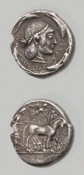 null Syracuse Tétradrachme (485-480 av. J.-C.). 17,08 g. Tête d'Aréthuse à d., au...