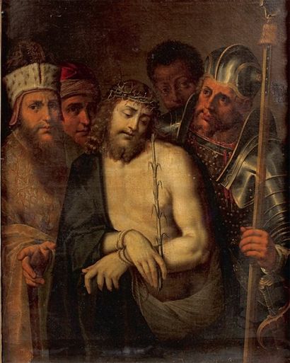 Attribué à Artus van BRUYN (vers 1595 - vers 1632) Le Christ aux outrages Toile R.M....