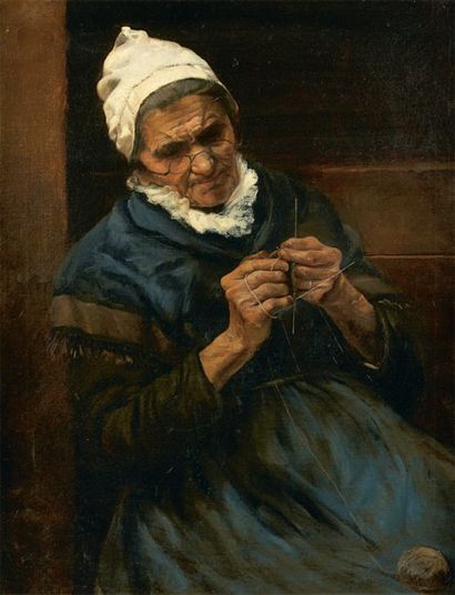 Gaston de LA TOUCHE (Saint-Cloud 1854-Paris 1913) Femme tricotant Sur sa toile d'origine...