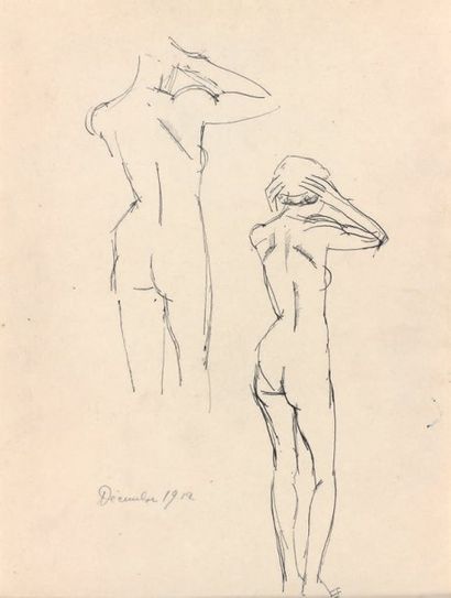 Roger de LA FRESNAYE (1885-1925) ** Étude de nus, 1912 Encre sur papier, non signée,...