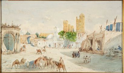 Louis Amable CRAPELET (1822-1867) Ruines de la casbah à Tunis, 14 juillet 1859 Aquarelle,...