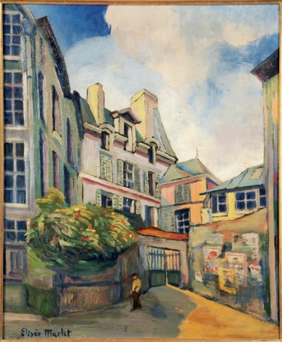 Elisée MACLET (1881-1962) Maisons Impasse du Baigneur, Montmartre Huile sur toile....