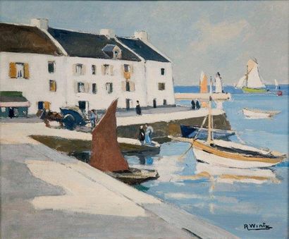 Raymond WINTZ (1884-1956) Le port de Sauzon, Belle-Ile Huile sur toile, signée en...