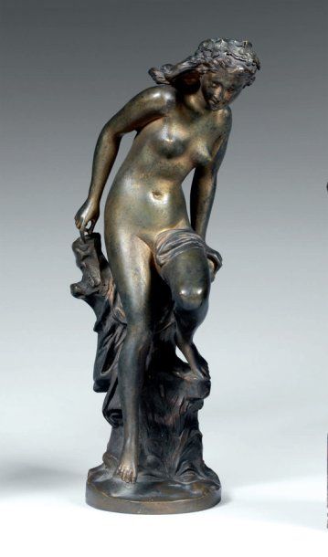 Jean-Baptiste CARPEAUX (1827-1875) d'après La frileuse Bronze d'édition à patine...