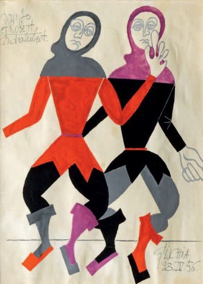 Léon GISCHIA (1903-1991) 
Projet de costume
Gouache, signée en bas à droite et datée...