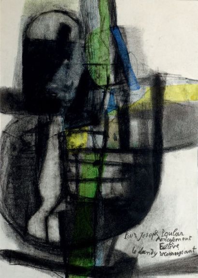 Maurice ESTÈVE (1904-2001) 
Composition
Fusain et crayons de couleurs, signée en...