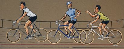 Roger MELLIES (1901-1969) 
Les Cyclistes
Gouache, signée en bas à droite.
38 x 52...