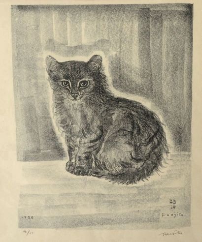 Leonard Tsuguharu FOUJITA (1886-1968) 
Chat assis, 1926 (D. Buisson 26 - 85) 30 x...