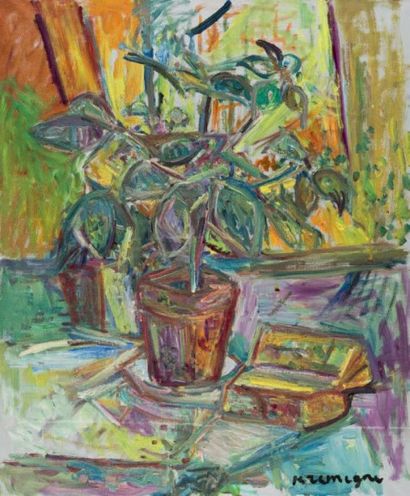 Pinchus KREMEGNE (1890-1981) Plante verte
Huile sur toile, signée en bas à droite.
65...
