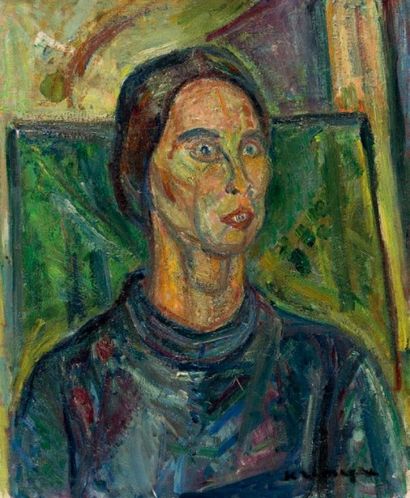 Pinchus KREMEGNE (1890-1981) Femme en buste
Huile sur toile, signée en bas à droite.
46...