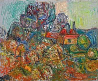 Pinchus KREMEGNE (1890-1981) Paysage au toit rouge
Huile sur toile, non signée.
54...