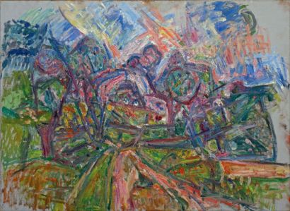 Pinchus KREMEGNE (1890-1981) Paysage aux arbres roses
Huile sur toile, non signée.
53...