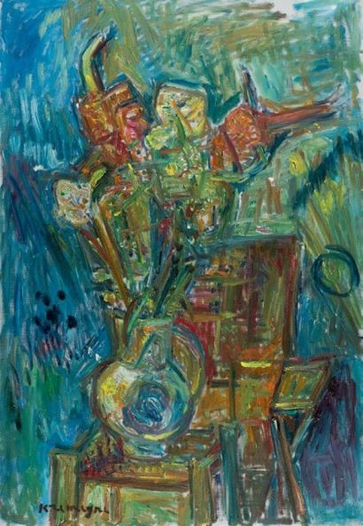 Pinchus KREMEGNE (1890-1981) Bouquet de fleurs sur un tabouret
Huile sur toile, signée...