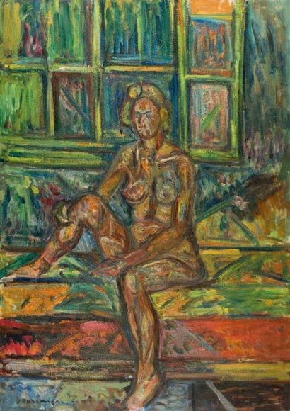 Pinchus KREMEGNE (1890-1981) Nu assis genou relevé
Huile sur toile, signée en bas...