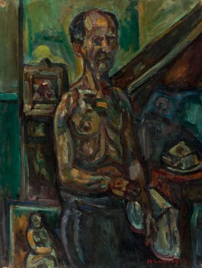 Pinchus KREMEGNE (1890-1981) Autoportrait au buste nu
Huile sur isorel, signée en...