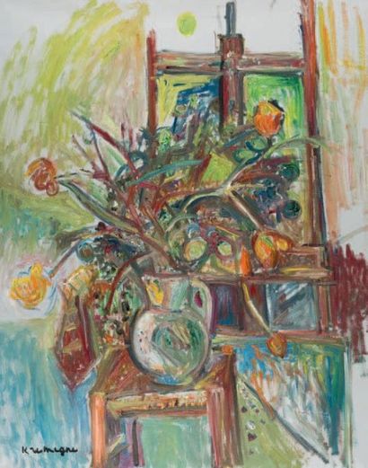 Pinchus KREMEGNE (1890-1981) Bouquet de fleurs sur une chaise
Huile sur toile, signée...