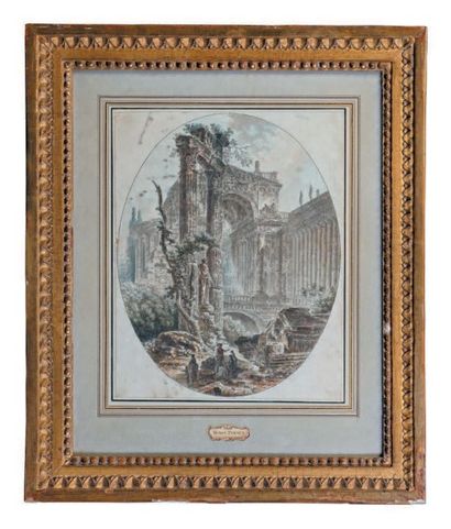 Jean Henri PERNET Ruines antiques animées
Deux aquarelles ovales dessinées dans des...