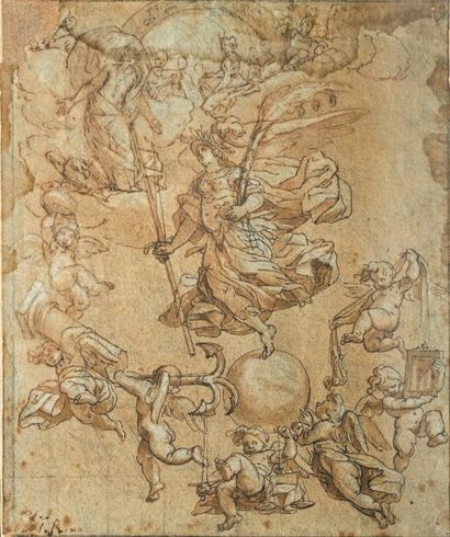 Attribué à Lazzaro TAVARONE (Gênes, 1556-1641) Allégorie de la Paix, entourée par...