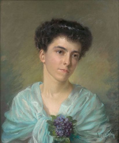 Louis Adolphe TESSIER (Anvers 1858-1915) Portrait de femme aux violettes
Pastel.
Signé...
