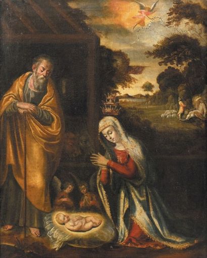 Ecole vénitienne, vers 1600 La Nativité
Huile sur toile.
79 x 64 cm