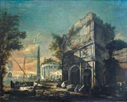 École ITALIENNE, vers 1760 Arc de Triomphe, colonnade et pyramide
Toile.
73 x 90,5...