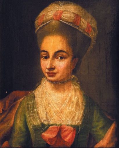 École FRANÇAISE du XVIIIe siècle Portrait de dame au turban
Huile sur toile. Rentoilage.
55...