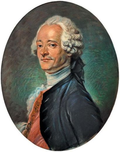 ÉCOLE FRANÇAISE du XVIIIe siècle (?) Homme de qualité à la perruque
Pastel ovale.
54...