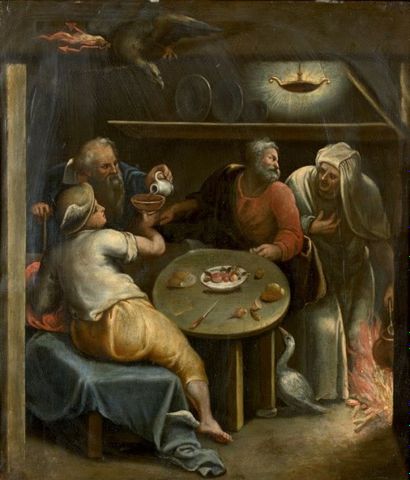 Ecole italienne du XVIIe siècle Jupiter et Mercure chez Philémon et Baucis
Cuivre.
40,5...