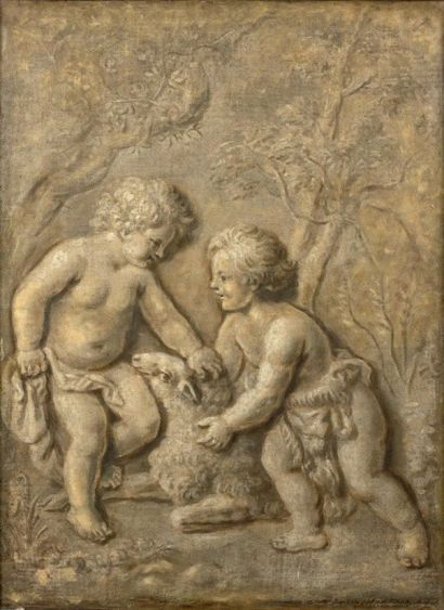 Suiveur de Marten Jozef GEERAERTS (1707-1791) Saint Jean Baptiste et l'enfant Jésus
Huile...
