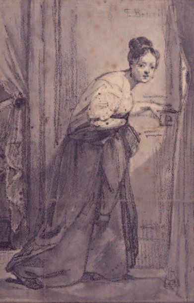 François BONVIN (1817-1887) Femme dans un intérieur Lavis d'aquarelle sur papier,...