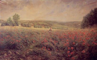 P.A. GAILLARD (actif en France à la fin du XIXe siècle) Jeune femme dans un champ...