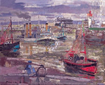 Émile GRAU-SALA (1911-1975) Le port d'Honfleur Huile sur toile signée en bas à gauche,...