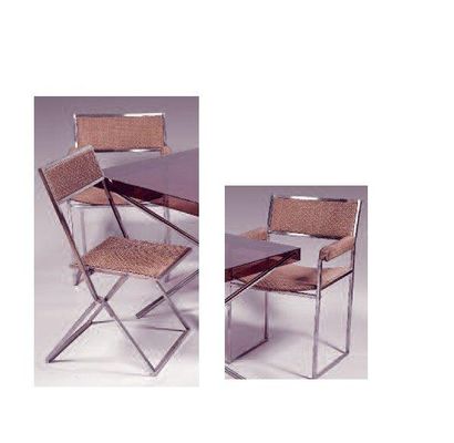 Willy RIZZO Suite de huit chaises pliantes (1975) à piétement en X et de quatre fauteuils...