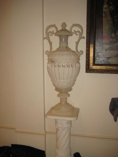 null Paire de vases en albâtre sur des colonnes