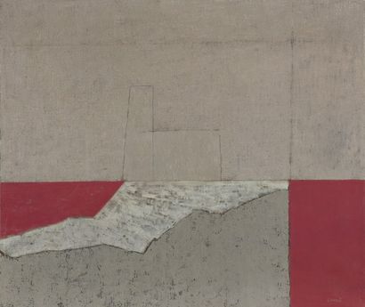 CUCA SOKIC Ljubica (1914-2009) «Composition abstraite en rouge et gris», 
Huile sur...