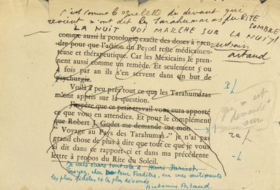 ARTAUD Antonin «Le rite du Peyotl chez Tarahumaras», Rodez 1943, tapuscrit de 60...