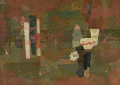 GVOZDENOVIC Nedeljko (1902-1988) «Composition abstraite en rouge» 
Huile sur toile...